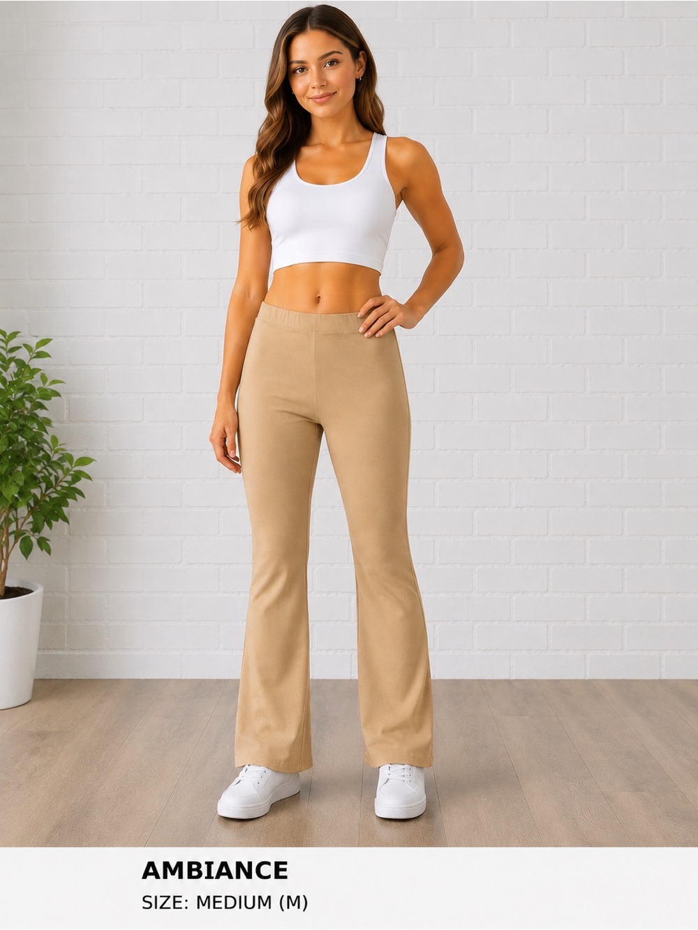 Ambiance Beige Pull-On Bootcut Pants | Size Medium | Stretch Knit Casual Pants